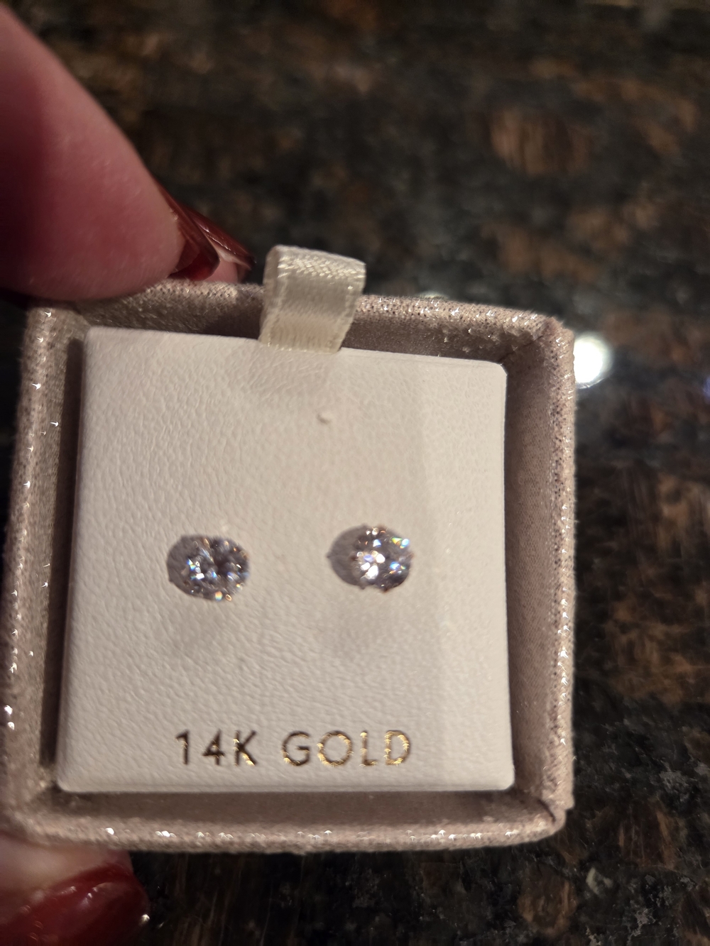 14K Solid Yellow Gold Round CZ  Stud Earrings - Sparkling Clear Stones